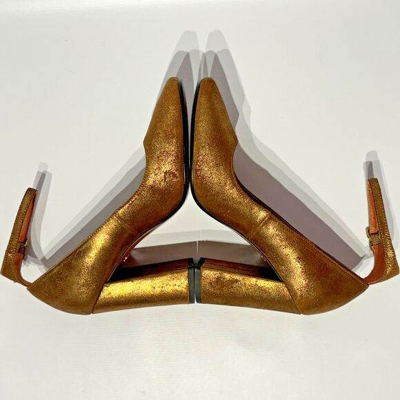 NWOB Coach Gold Metallic Leather Ankle Strap High Heel Pump Women’s Size 6B - Picture 10 of 15